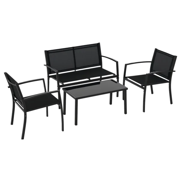 Outsunny garden furniture outside 4 pieces with 2 seat sofa, 2 Chairs and low table in tempered glass, cushions included,