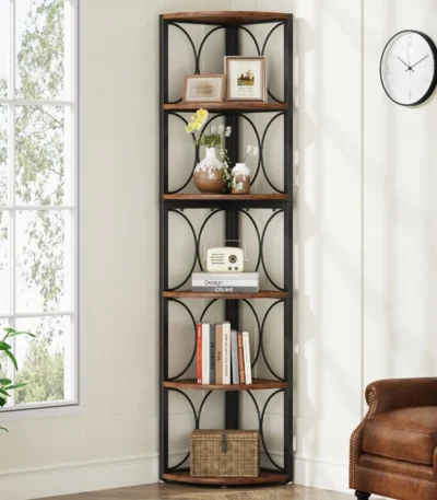 Tribesigns 67 inch Tall Corner Shelf, 6 Tier Rustic Corner Bookshelf Bookcase Storage Rack Standing Shelving Unit 1
