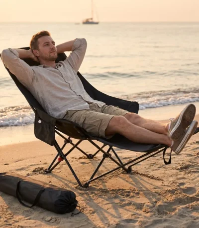 300-Pound Heavy-Duty Foldable Beach Chair with Adjustable Height and Crossed Backrest - Portable Outdoor Chair for Camping, Fish 1