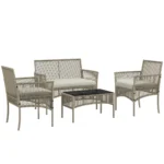 Outsunny rattan garden furniture set 4 pieces khaki set