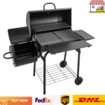 Freestanding Charcoal Grills Family Size Barbecue Smoker with Side Table, Wheels ＆ Food Shelves–147*70*126cm
