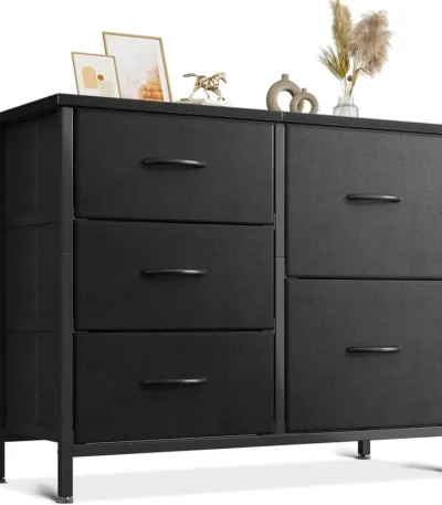 5-Drawer Chest with Wooden Lid and Steel Frame, Suitable for Bedroom and Living Room, 76 x 29 x 60 cm, Black 1