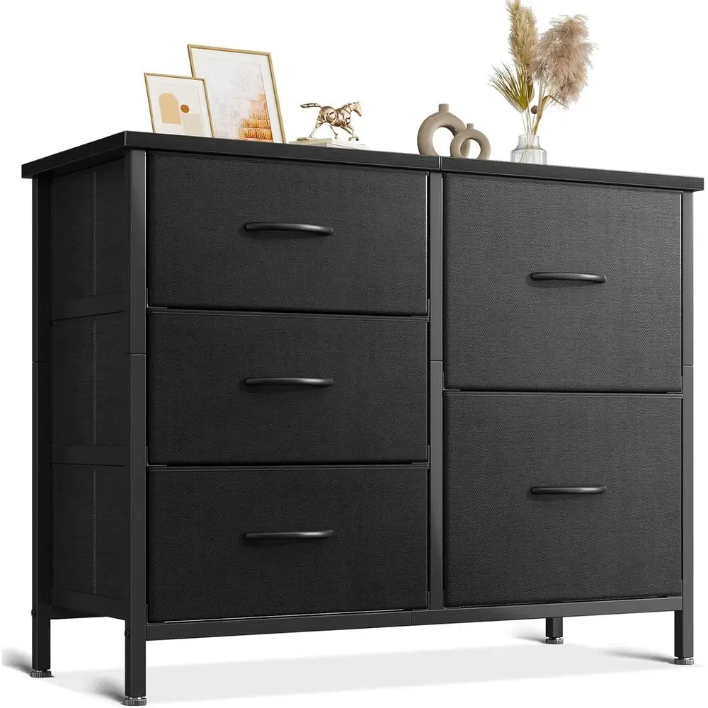 5-Drawer Chest with Wooden Lid and Steel Frame, Suitable for Bedroom and Living Room, 76 x 29 x 60 cm, Black 5-Drawer Chest with Wooden Lid and Steel Frame, Suitable for Bedroom and Living Room, 76 x 29 x 60 cm, Black