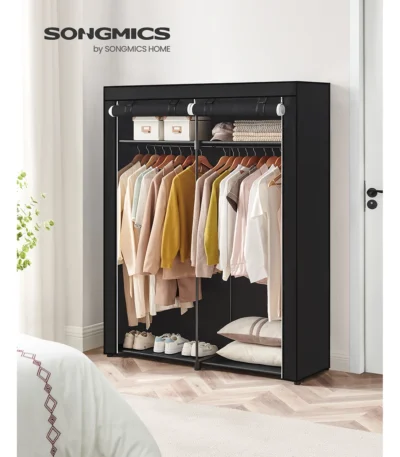 SONGMICS Wardrobe, Clothes Storage Wardrobe for Bedroom with 2 Clothes Rails, Fabric Portable Wardrobe, Collapsible 1