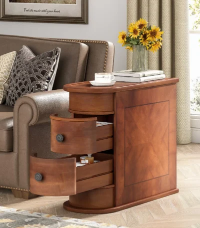 Tribesigns End Table Round Solid Wood Sofa Bedside Narrow Bedroom Side Table Nightstand with Drawer 1