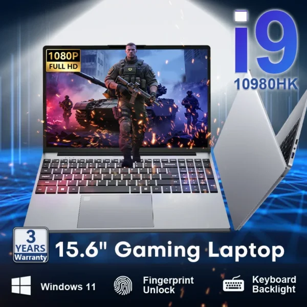 15.6″ Windows 11 Pro Laptops Intel Core I9-10980Hk I9-9900 16Gb Ram 1Tb Ssd 1920*1080P Gaming Laptop Fingerprint Uniock Computer