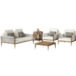 Nordic Style Modern Outdoor Furniture Rope Woven Outdoor Sofa Set Waterproof Teak Fabric Combination Sofa With Table