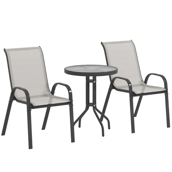 Outsunny 3 PCs furniture outdoor garden lounge set 2 stackable armchairs low table top tempered glass Gray