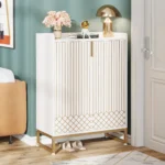 Tribesigns White Shoe Cabinets with Doors, 5-Tier Shoe Rack, Wood Storage Cabinet for Bedroom Hallway Living Room
