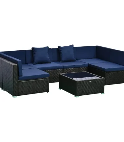 # l 7-piece outdoor furniture set, wicker dialogue set, all-weather rattan combination set, with cushion and tempered glass tabl 1