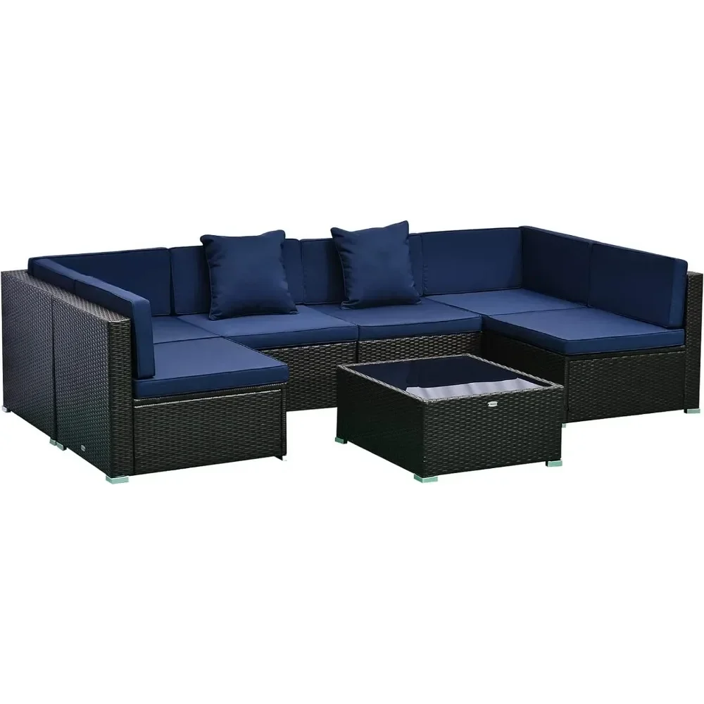 # l 7-piece outdoor furniture set, wicker dialogue set, all-weather rattan combination set, with cushion and tempered glass tabl # l 7-piece outdoor furniture set, wicker dialogue set, all-weather rattan combination set, with cushion and tempered glass tabl