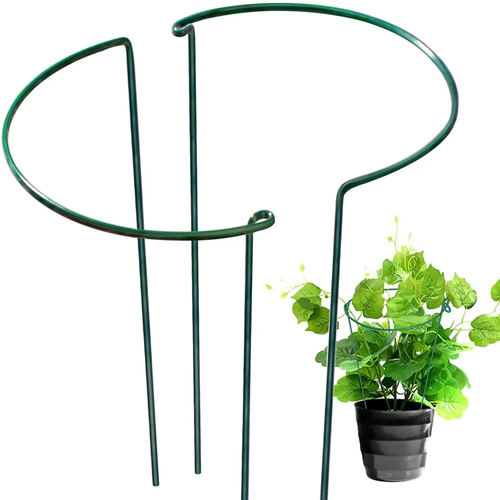 6pcs Plant Support Stakes, Half Round Metal Garden Plant StakeIndoor Peony Cages And Supports, Green Plant Support RingBorder 1