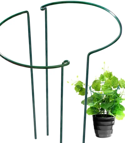 6pcs Plant Support Stakes, Half Round Metal Garden Plant StakeIndoor Peony Cages And Supports, Green Plant Support RingBorder 1
