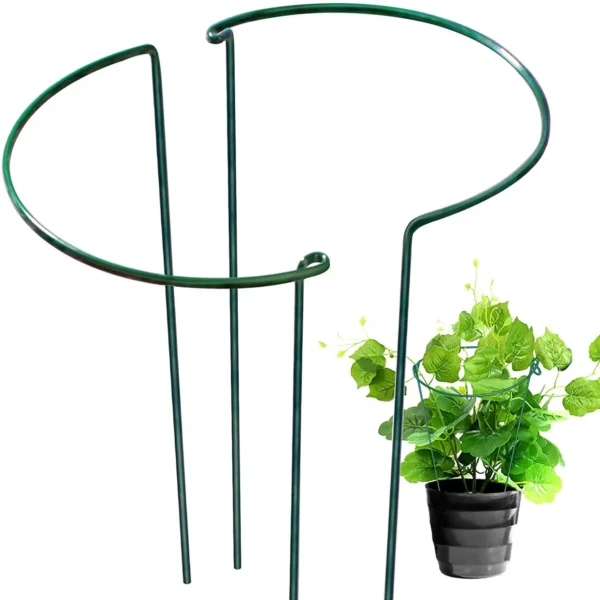 6pcs Plant Support Stakes, Half Round Metal Garden Plant StakeIndoor Peony Cages And Supports, Green Plant Support RingBorder