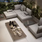 Outdoor Teak Sofa Set for Courtyard, Villa, Hotel, Resort, Rattan Woven Waterproof and Sunproof Solid Wood Sofa