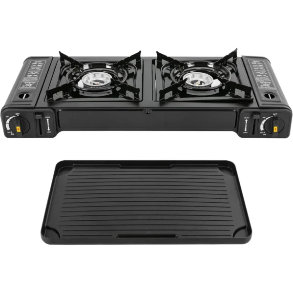 2-burner Camping Gas Stove, Butane Gas Stove with Grill Tray and Storage Case, Gas Hob for Camping, Travel, Etc