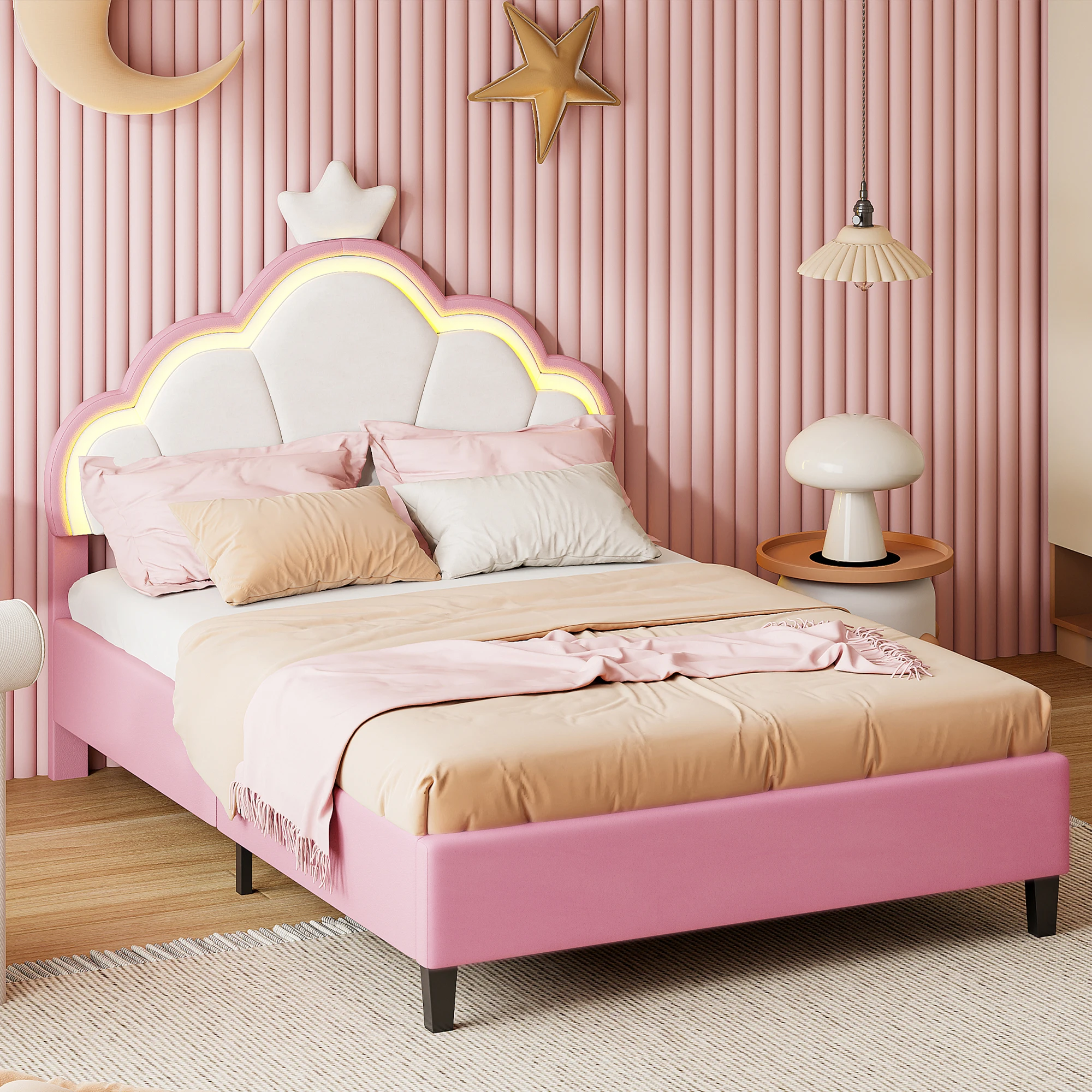 Rosahqnda Children’s bed, girls Single bed, Double Bed, Crown Shape Princess bed, Adjustable Headboard, Pink Rosahqnda Children’s bed, girls Single bed, Double Bed, Crown Shape Princess bed, Adjustable Headboard, Pink