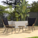 3-Piece Rattan Seating Group with 2 Chairs, Side Table & Cushions – Outdoor Furniture Set with Tempered Glass Top |   Weather-Resistant Poly Rattan |   Balcony & Terrace