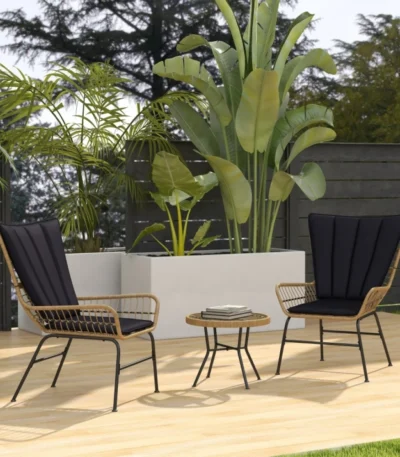 3-Piece Rattan Seating Group with 2 Chairs, Side Table & Cushions - Outdoor Furniture Set with Tempered Glass Top |   Weather-Resistant Poly Rattan |   Balcony & Terrace 1