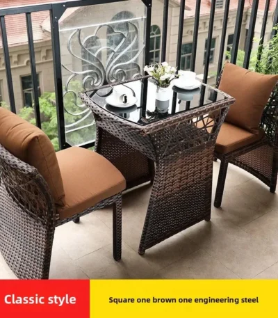 Balcony Garden Table， Vine Chair Storage Leisure Tea Table，  Two Chairs Vine Chair Three Piece Set Combination Tea Table 1