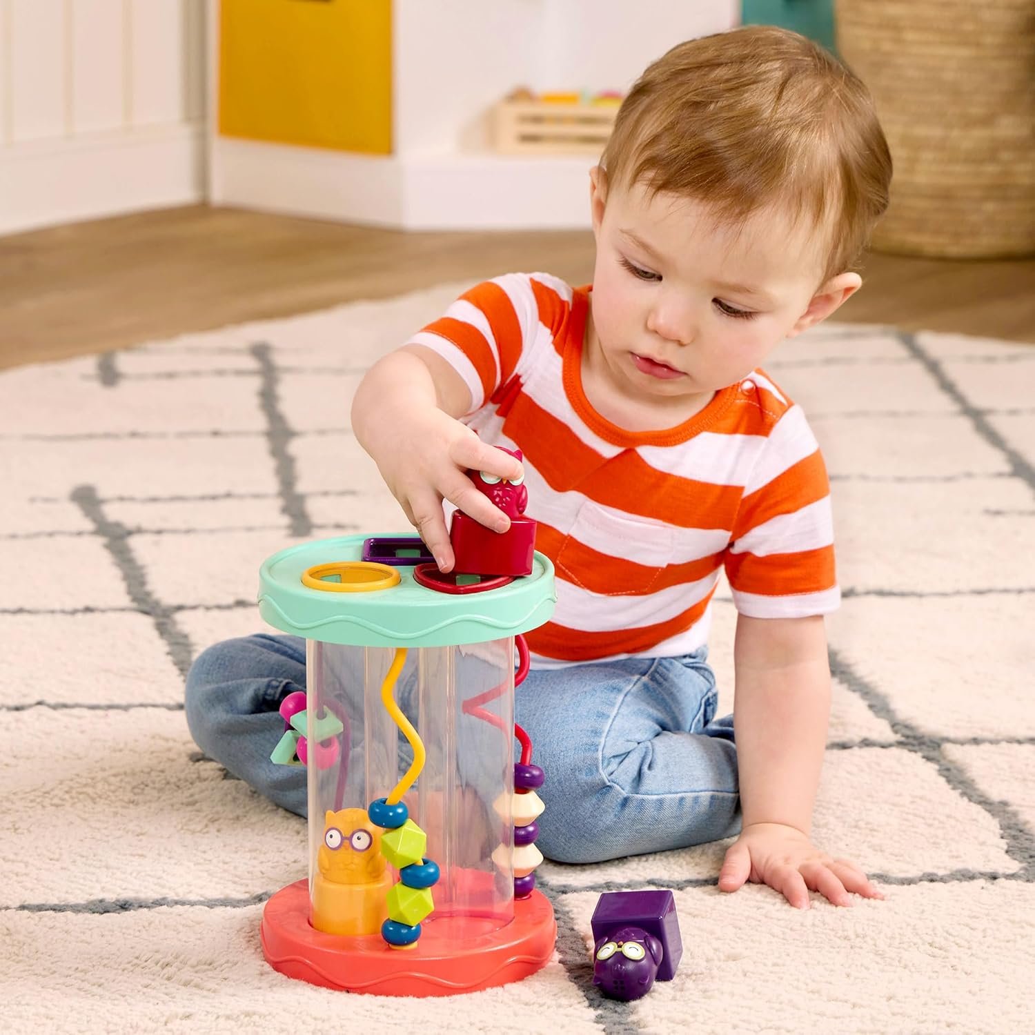 B. toys – Baby Shape Sorter – Sorting Toy with 3 Owls – Colorful Shapes, Bead Maze & Fun Sounds – Developmental & Educational Game for Babies & Toddlers – Hooty – Hoo – 10+ Months - Image 5