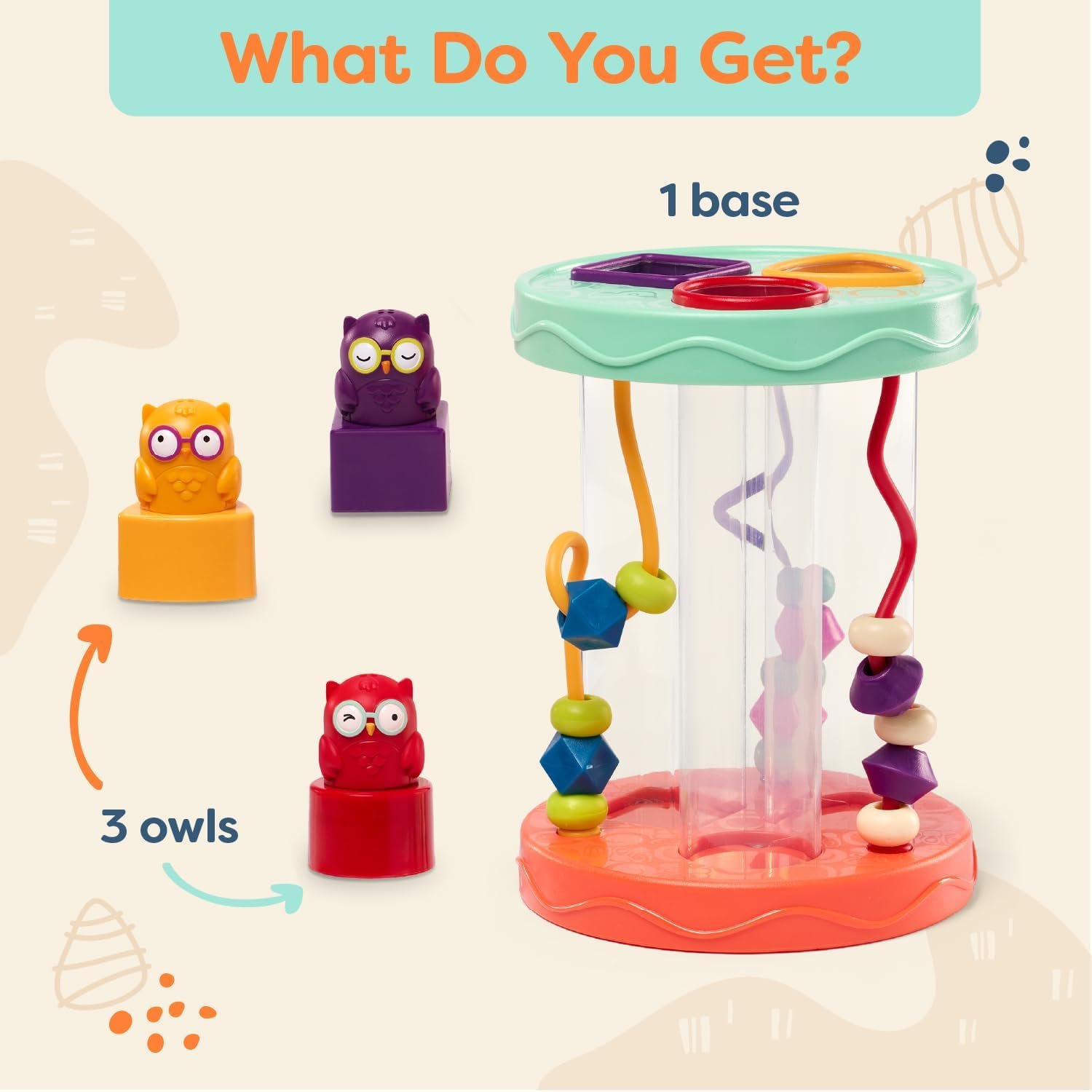 B. toys – Baby Shape Sorter – Sorting Toy with 3 Owls – Colorful Shapes, Bead Maze & Fun Sounds – Developmental & Educational Game for Babies & Toddlers – Hooty – Hoo – 10+ Months - Image 8