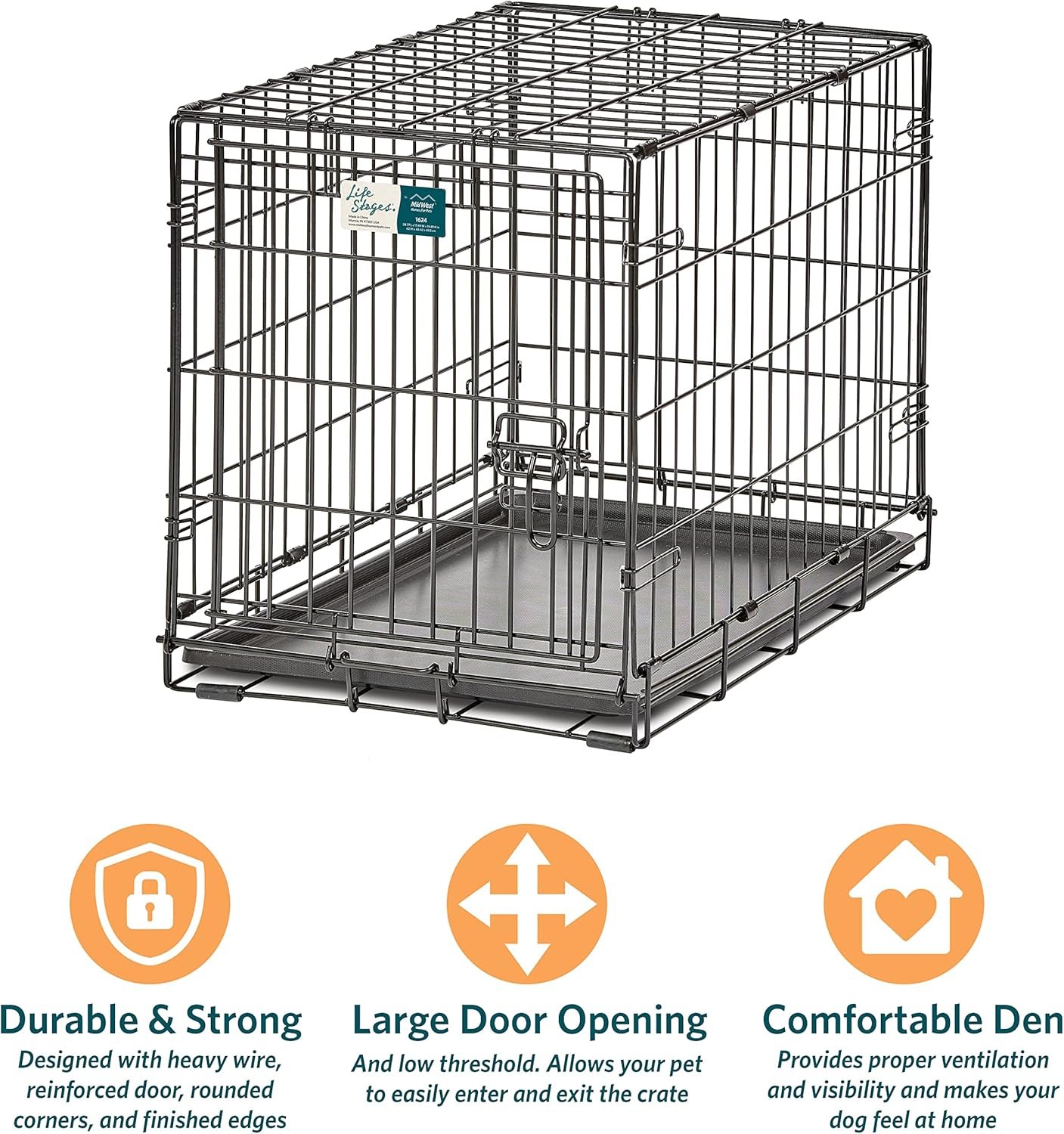 MidWest Homes for Pets 24-Inch LifeStages Crate for Small Breeds, 12-20 lbs, Single Door Folding Dog Crate with Divider Panel, Leak-Proof Tray & Secure Latch, Heavy-Duty & Easy to Assemble - Image 3