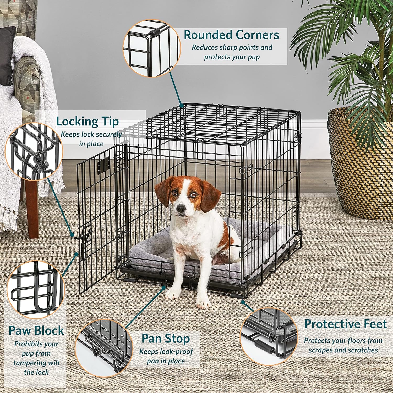 MidWest Homes for Pets 24-Inch LifeStages Crate for Small Breeds, 12-20 lbs, Single Door Folding Dog Crate with Divider Panel, Leak-Proof Tray & Secure Latch, Heavy-Duty & Easy to Assemble - Image 4