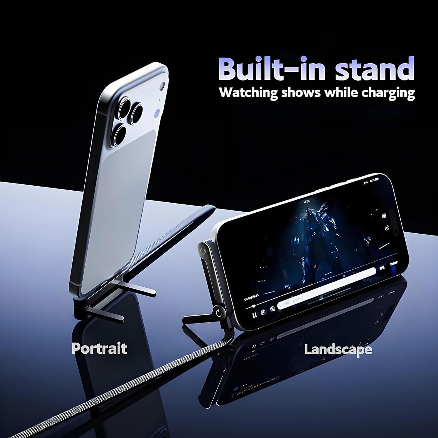 2-in-1 Invisible Stand Charging Cable, Multi Charger Cord with Type C Multi-Angle Adjustable Stand, 240W Fast Charging Cable 5 FT, for Smartphones,Tablets,Laptops,and Gaming Devices - Image 9