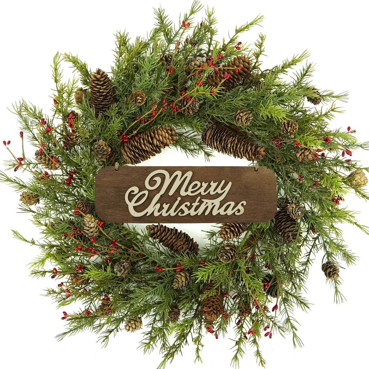 WreathDream 22 inch Artificial Christmas Wreath for Front Door Winter Cedar Wreath with Pine Cones,Pine Needles for Front Door Farmhouse Indoor Outdoor Holiday Home Decor - Image 3