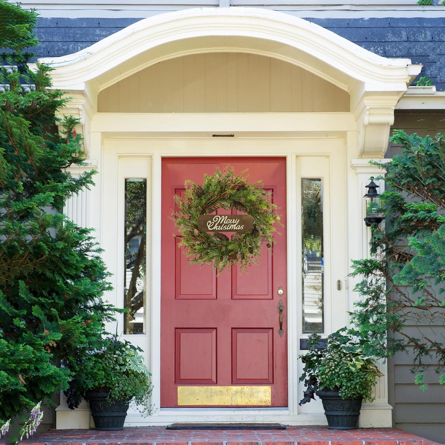 WreathDream 22 inch Artificial Christmas Wreath for Front Door Winter Cedar Wreath with Pine Cones,Pine Needles for Front Door Farmhouse Indoor Outdoor Holiday Home Decor - Image 6