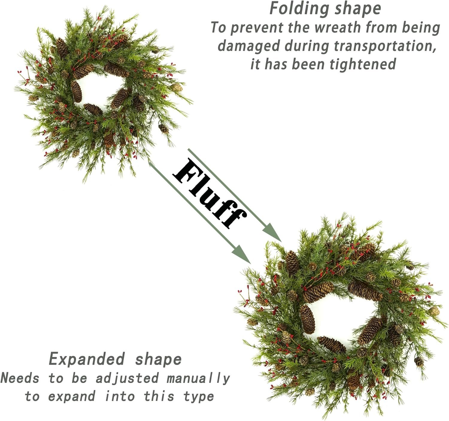 WreathDream 22 inch Artificial Christmas Wreath for Front Door Winter Cedar Wreath with Pine Cones,Pine Needles for Front Door Farmhouse Indoor Outdoor Holiday Home Decor - Image 7