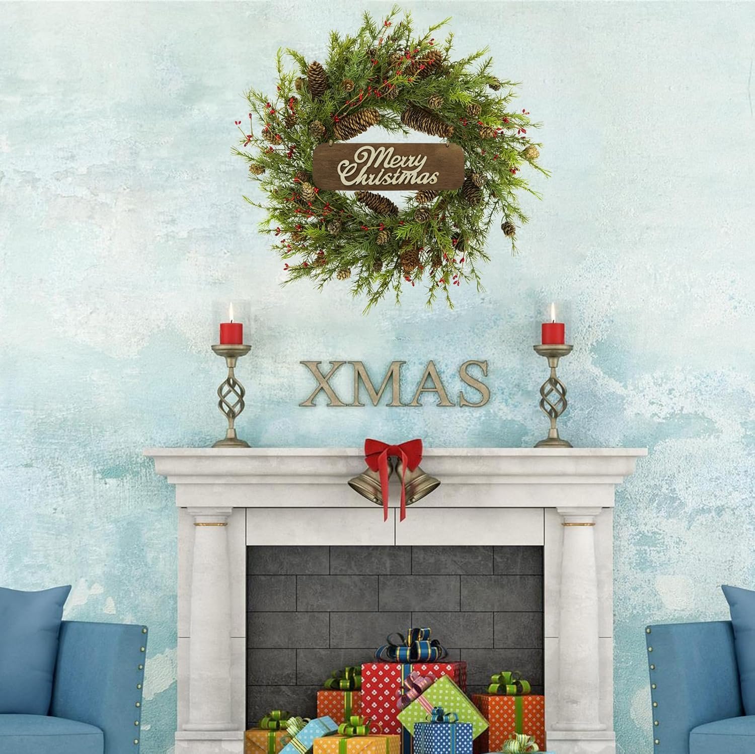 WreathDream 22 inch Artificial Christmas Wreath for Front Door Winter Cedar Wreath with Pine Cones,Pine Needles for Front Door Farmhouse Indoor Outdoor Holiday Home Decor - Image 8