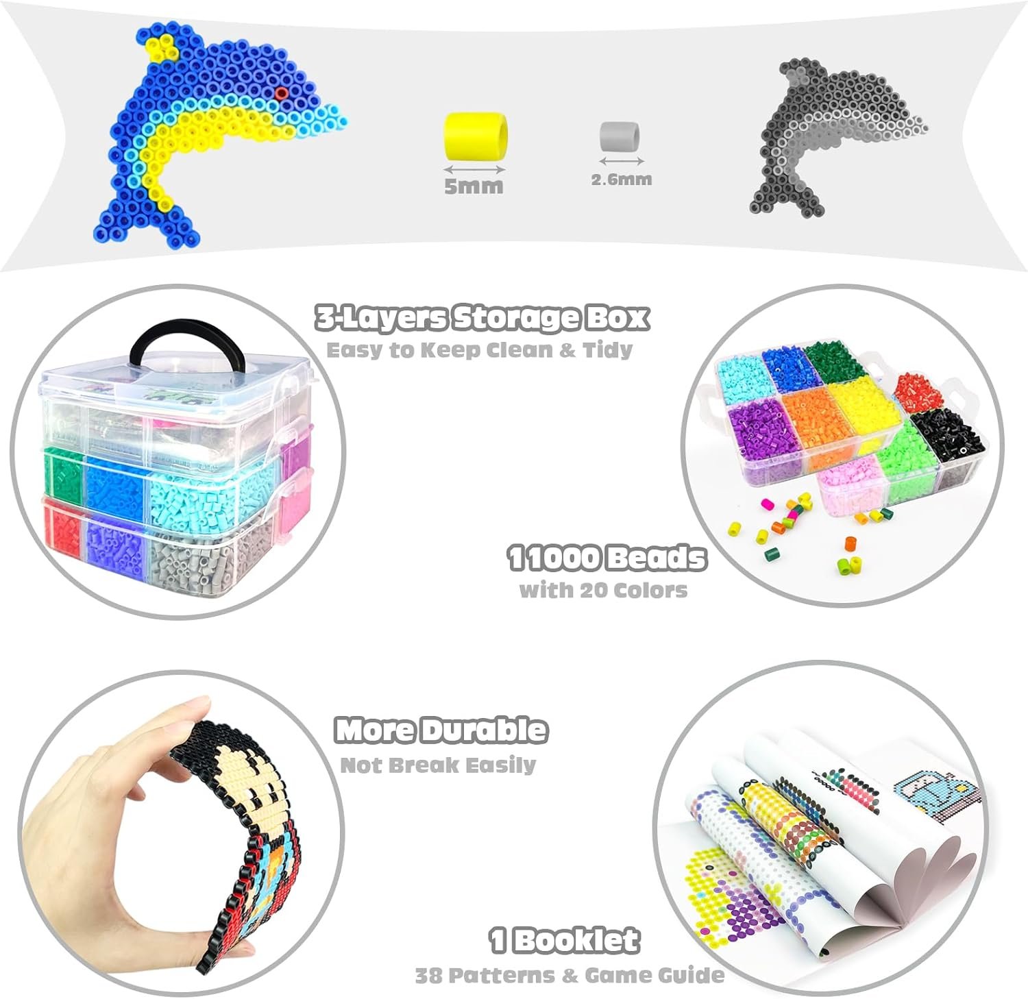 Fuse Beads Kit for Kids - 11000 Fuse Beads, 20 Colors 5mm Bead Craft Kits with Storage Box, Pegboards, and Accessories, Arts and Crafts Set for Girls & Boys, DIY Creative Birthday Christmas Gifts - Image 5