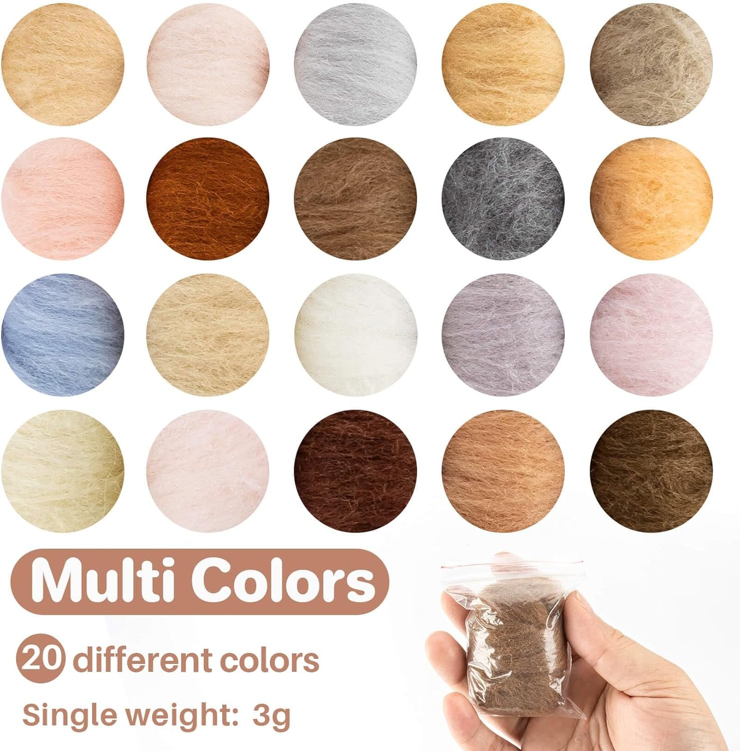Sukh 40pcs Felting Wool Roving - 20 Dark Colors Wool Roving for Needle Felting - Core Wool Roving Bulk Spinning DIY Craft Mix Color - Image 3