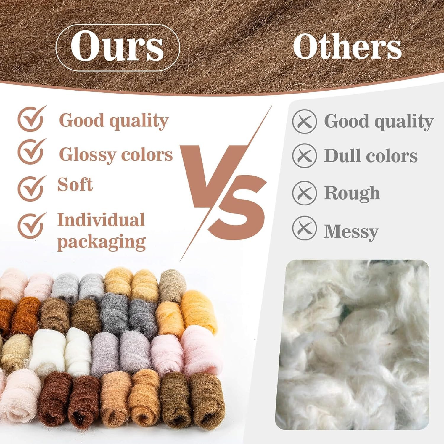 Sukh 40pcs Felting Wool Roving - 20 Dark Colors Wool Roving for Needle Felting - Core Wool Roving Bulk Spinning DIY Craft Mix Color - Image 4
