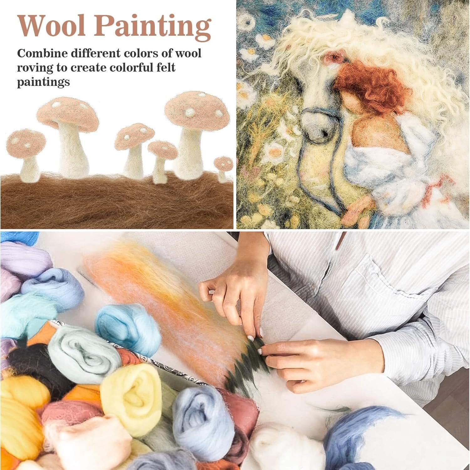 Sukh 40pcs Felting Wool Roving - 20 Dark Colors Wool Roving for Needle Felting - Core Wool Roving Bulk Spinning DIY Craft Mix Color - Image 7