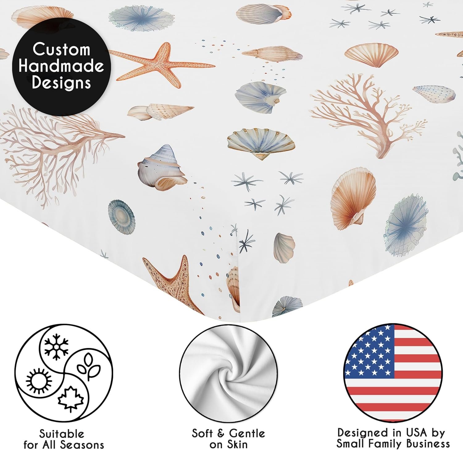 Sweet Jojo Designs Fitted Baby Crib Sheets (Ocean Seashells) for Boys or Girls, Infant Nursery, Toddler Room - Standard Size (Nautical, Watercolor, Starfish, Coastal, Sea Shell, Aquatic Nature, Taupe) - Image 6