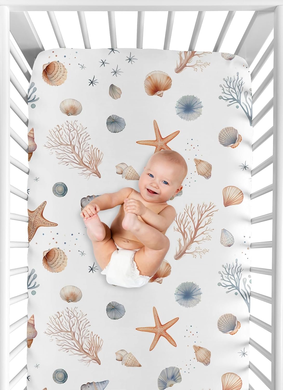 Sweet Jojo Designs Fitted Baby Crib Sheets (Ocean Seashells) for Boys or Girls, Infant Nursery, Toddler Room - Standard Size (Nautical, Watercolor, Starfish, Coastal, Sea Shell, Aquatic Nature, Taupe) - Image 7