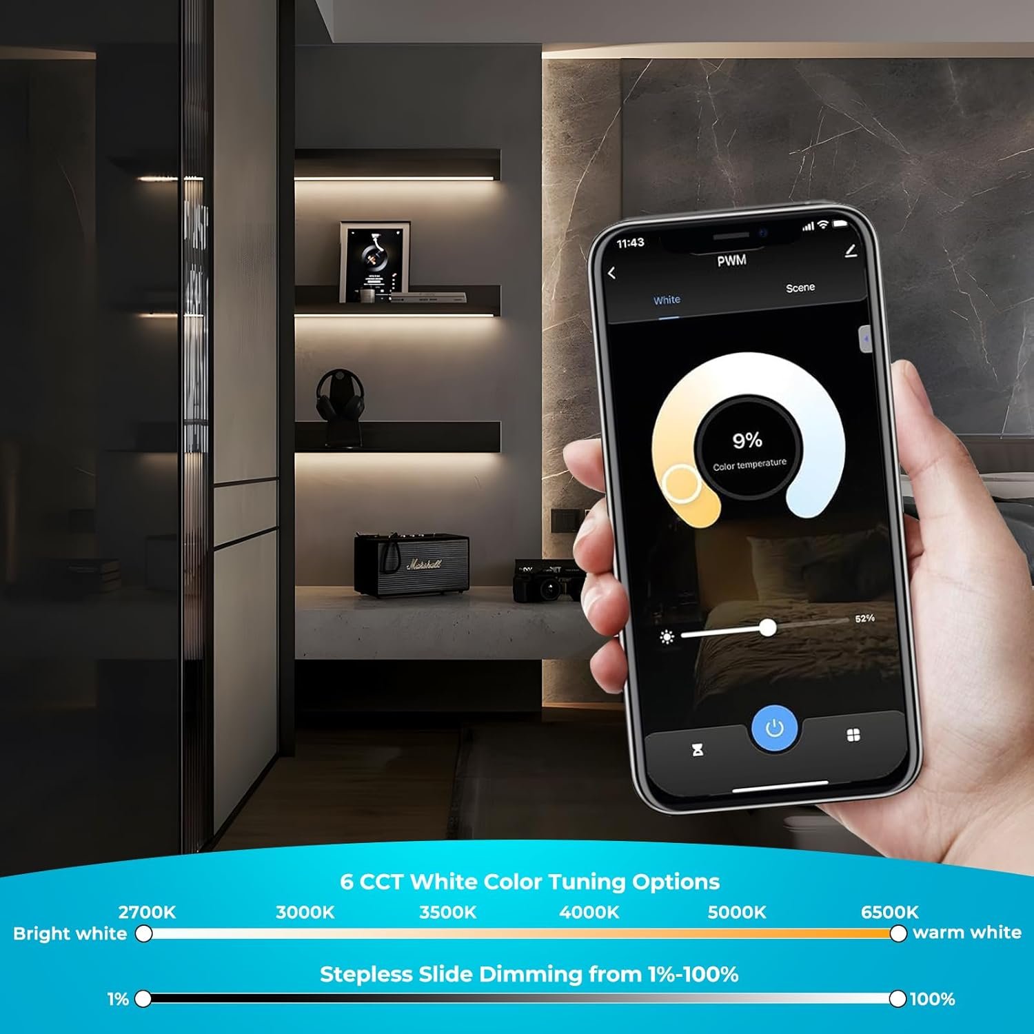 VST Smart Under Cabinet Lighting 6 Bars - UL Listed CRI 93+ Adjustable COB Strip Lights, Alexa & Google Home Compatible, App/Voice/Hand Wave Control for Kitchen Cabinets & Closets - Image 6