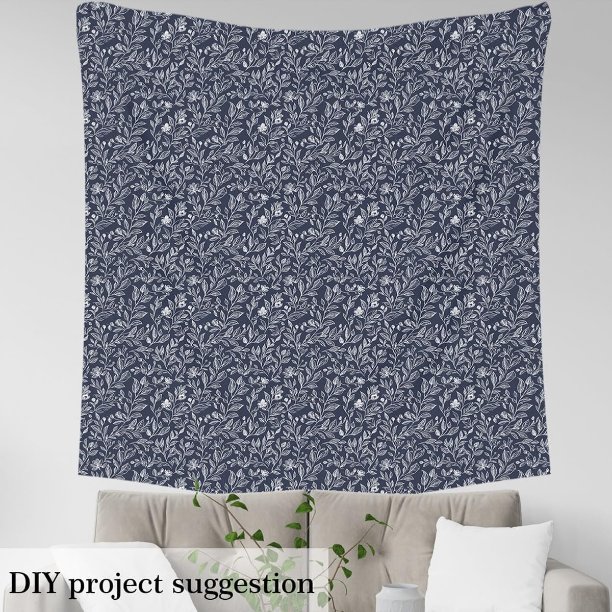 Feelyou Flowers Upholstery Fabric By The Yard, Vintage Flowers Pattern Reupholstery Fabric for Chairs, Nature Theme Leaf Pattern Decorative Soft Flannel, 1 Yard, Navy Blue - Image 4