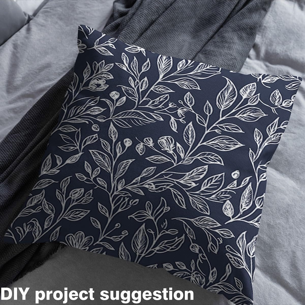 Feelyou Flowers Upholstery Fabric By The Yard, Vintage Flowers Pattern Reupholstery Fabric for Chairs, Nature Theme Leaf Pattern Decorative Soft Flannel, 1 Yard, Navy Blue - Image 5