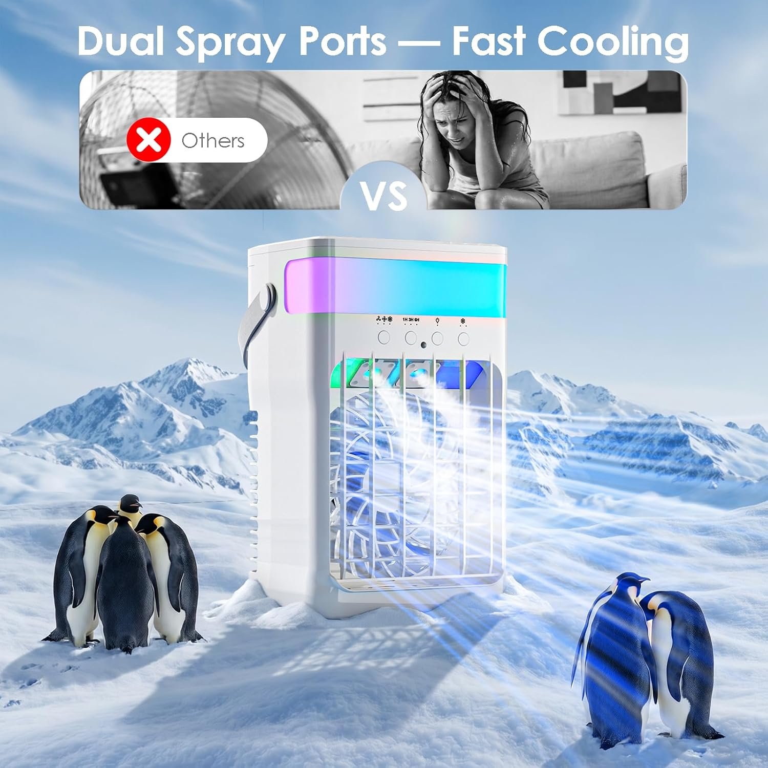 Portable Air Conditioners,Air Conditioner,Ac Unit with 1600ML Water Tank,2 Spray Ports,3 Wind Speeds,3 Timers,10 kinds of Colorful Lights,Portable Ac Units for Room Camping Car Office - Image 3