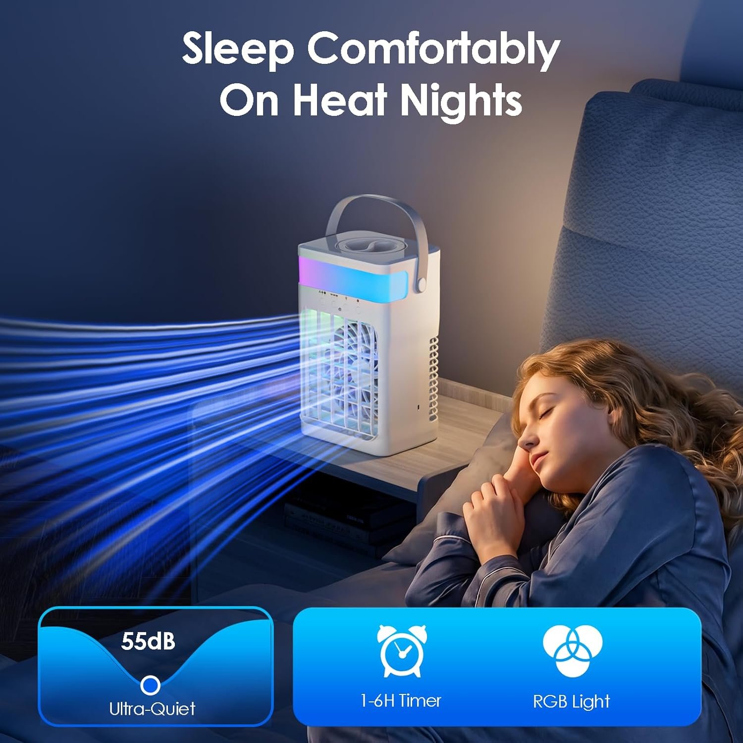 Portable Air Conditioners,Air Conditioner,Ac Unit with 1600ML Water Tank,2 Spray Ports,3 Wind Speeds,3 Timers,10 kinds of Colorful Lights,Portable Ac Units for Room Camping Car Office - Image 7