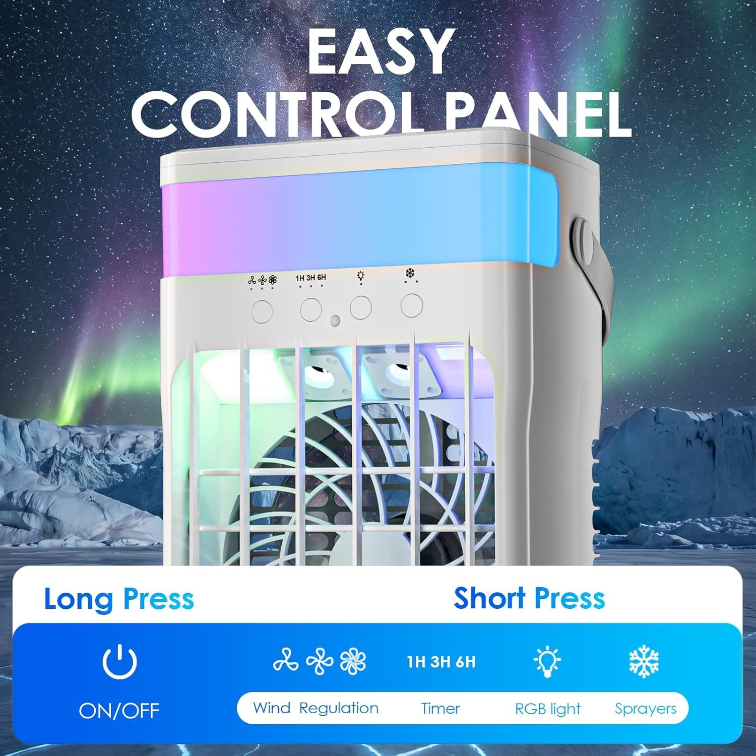 Portable Air Conditioners,Air Conditioner,Ac Unit with 1600ML Water Tank,2 Spray Ports,3 Wind Speeds,3 Timers,10 kinds of Colorful Lights,Portable Ac Units for Room Camping Car Office - Image 8
