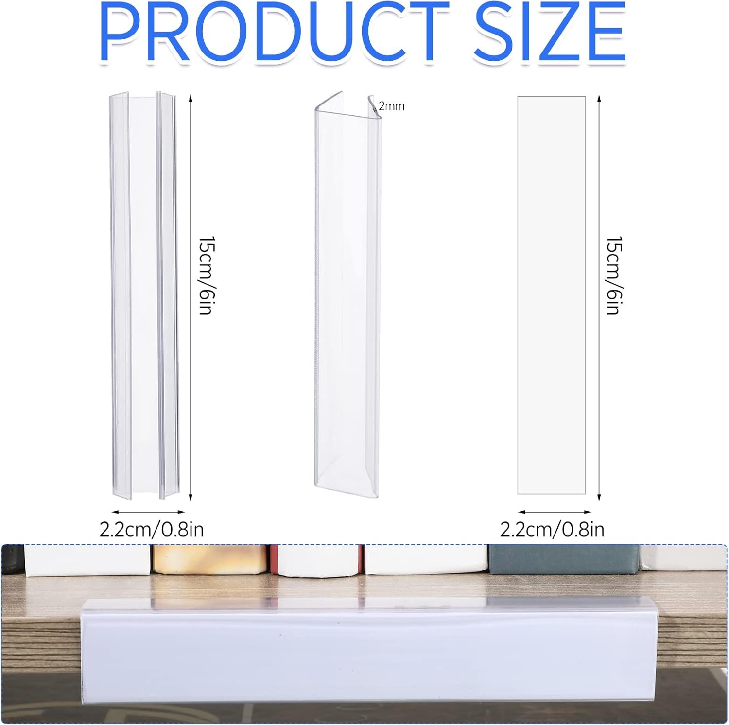 Teling 30 Pieces Shelf Label Holder, Clear Plastic 0.875'' x 6'' Shelves Clip Wood Tags Ticket Sign Label Metal Holders for 0.75'' Thick Shelves Includes Matched Blank Inserts Offices Libraries - Image 3