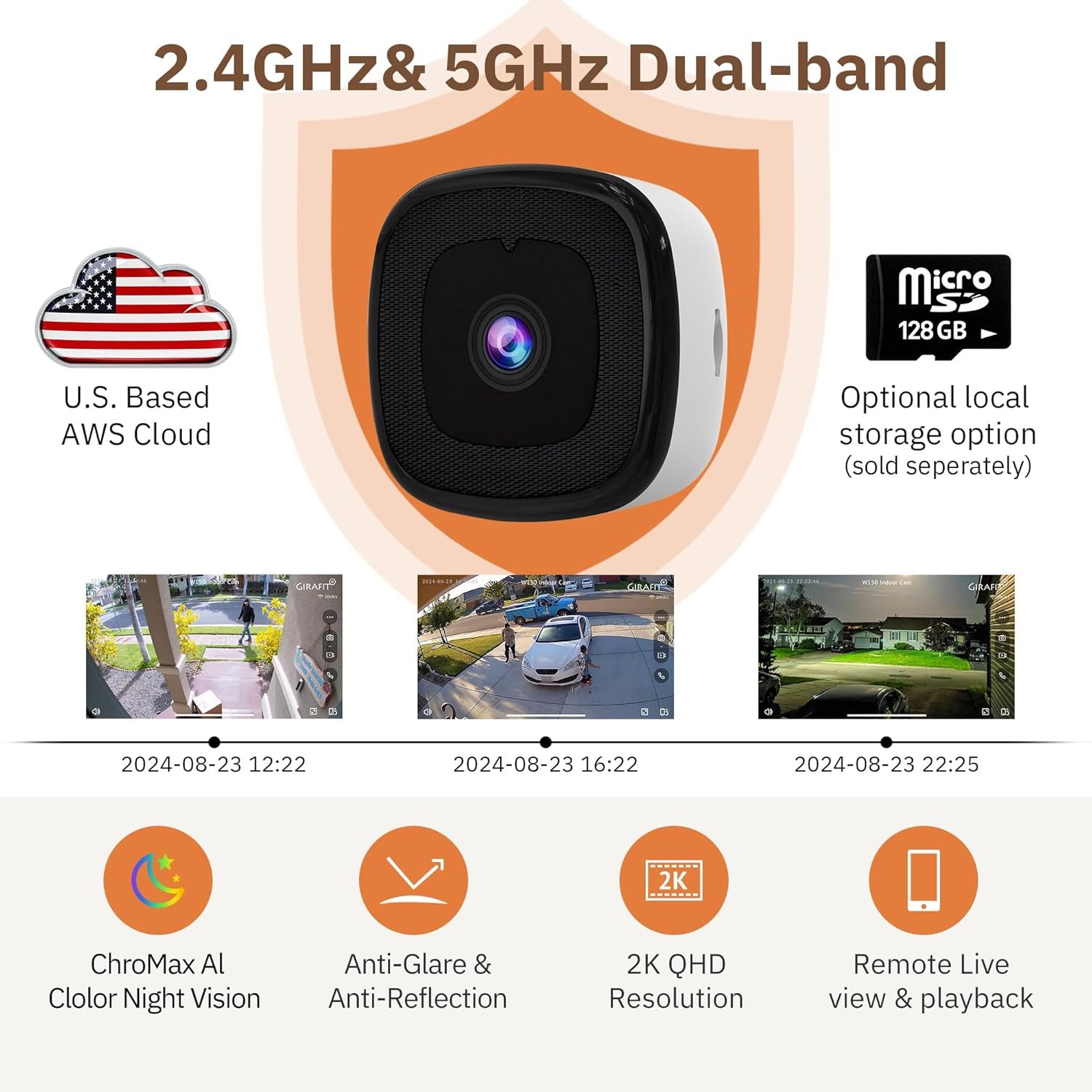 Girafit 3MP 2K Window Camera,2.4GHz&5GHz WiFi Indoor Cameras for Home Security 2 Pack with ChroMax Al Color Night Vision,Person & Motion Detection,24/7 Recording,Easy&Quick Install - Image 4