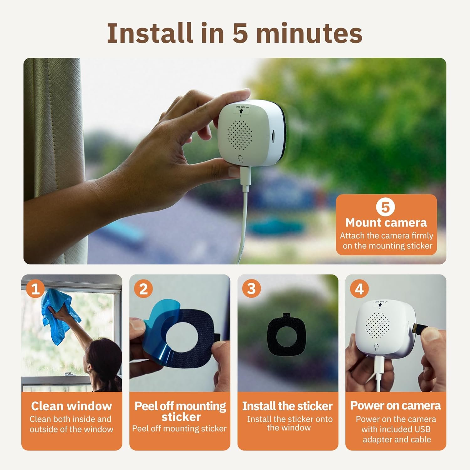 Girafit 3MP 2K Window Camera,2.4GHz&5GHz WiFi Indoor Cameras for Home Security 2 Pack with ChroMax Al Color Night Vision,Person & Motion Detection,24/7 Recording,Easy&Quick Install - Image 5