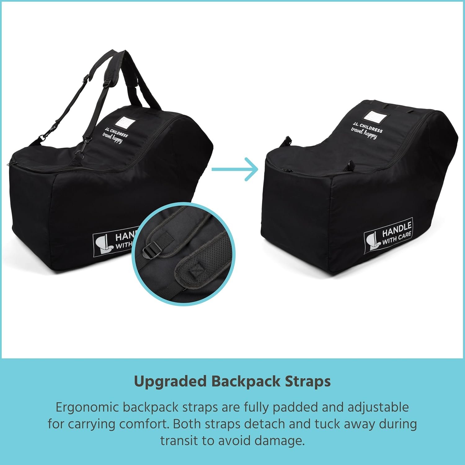 J.L. Childress Padded Infant Car Seat Bag - Travel Bag for Airplane, Fits Most Baby & Infant Car Seats, Compatible with UPPAbaby, Nuna, & Chicco, Airport Accessories, AirTag Compatible- Premier, Black - Image 6