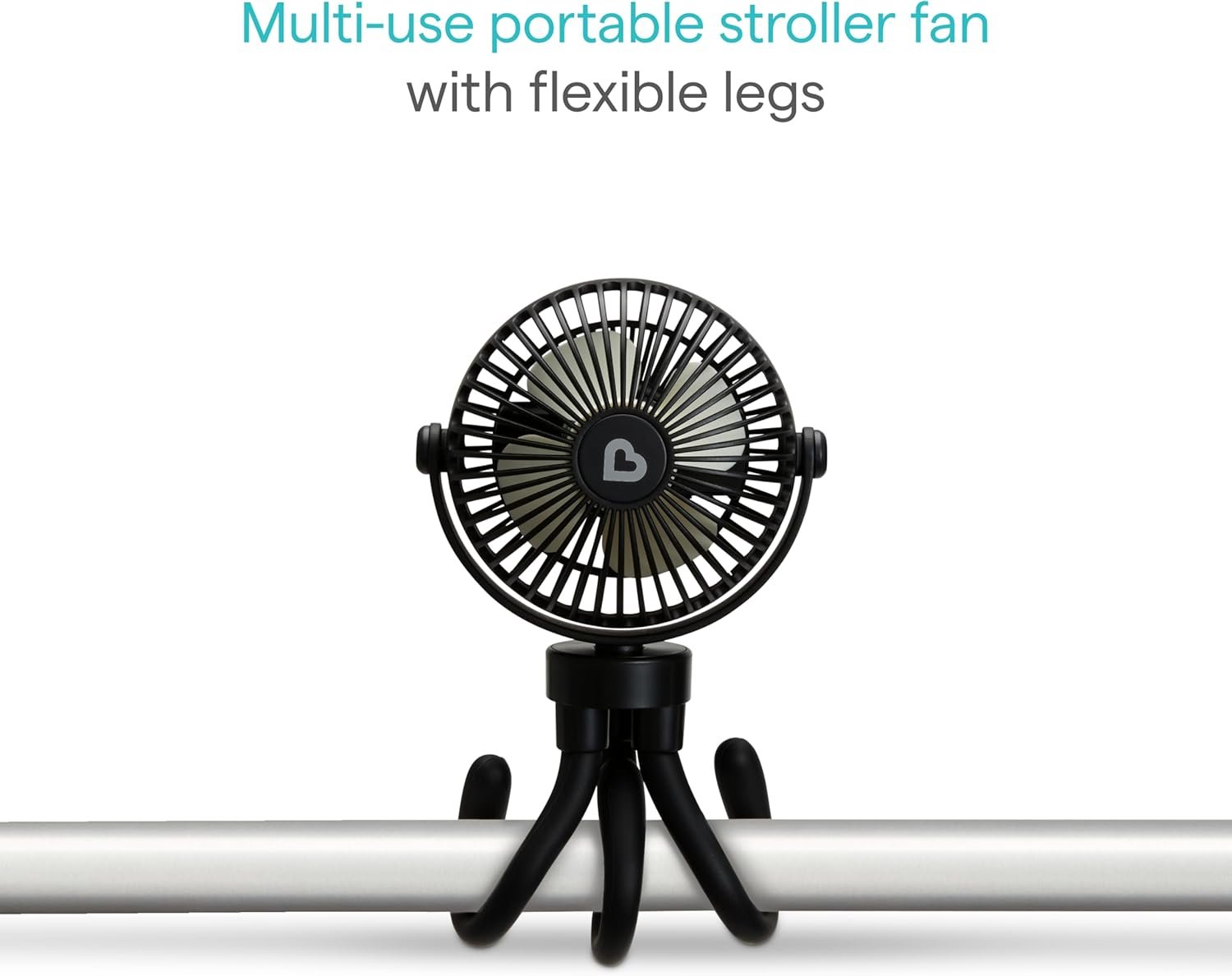 Munchkin Stroller Fan - Portable Fan for Travel, Baby Gear Accessory with 4 Speeds, Flexible Clip-on Leg Attachment, Rechargeable Battery, Black with Multicolored LED Lights - Image 4